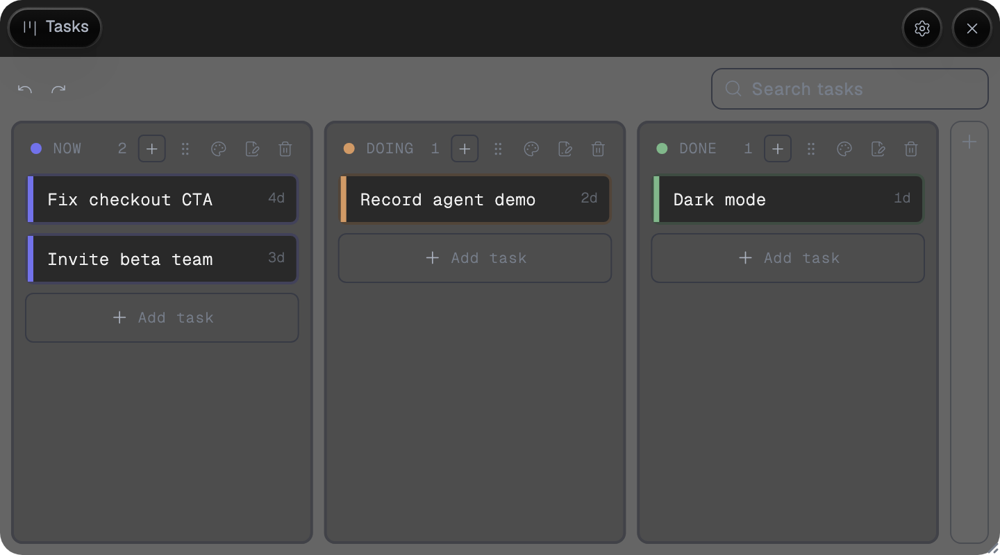 task board tile — real app render