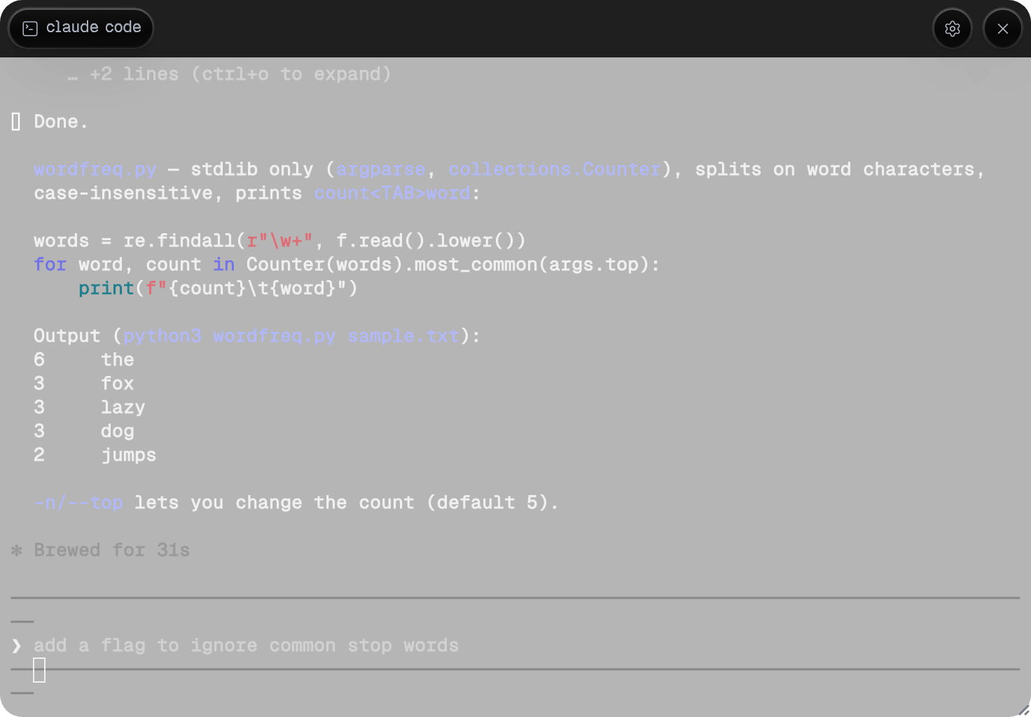 claude code terminal tile — real app render